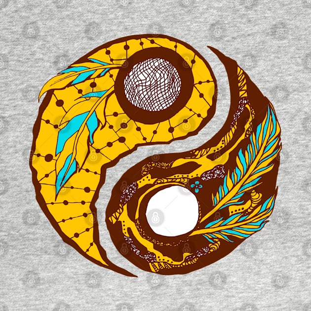 Mustard Brown Feathers Yin Yang by kenallouis